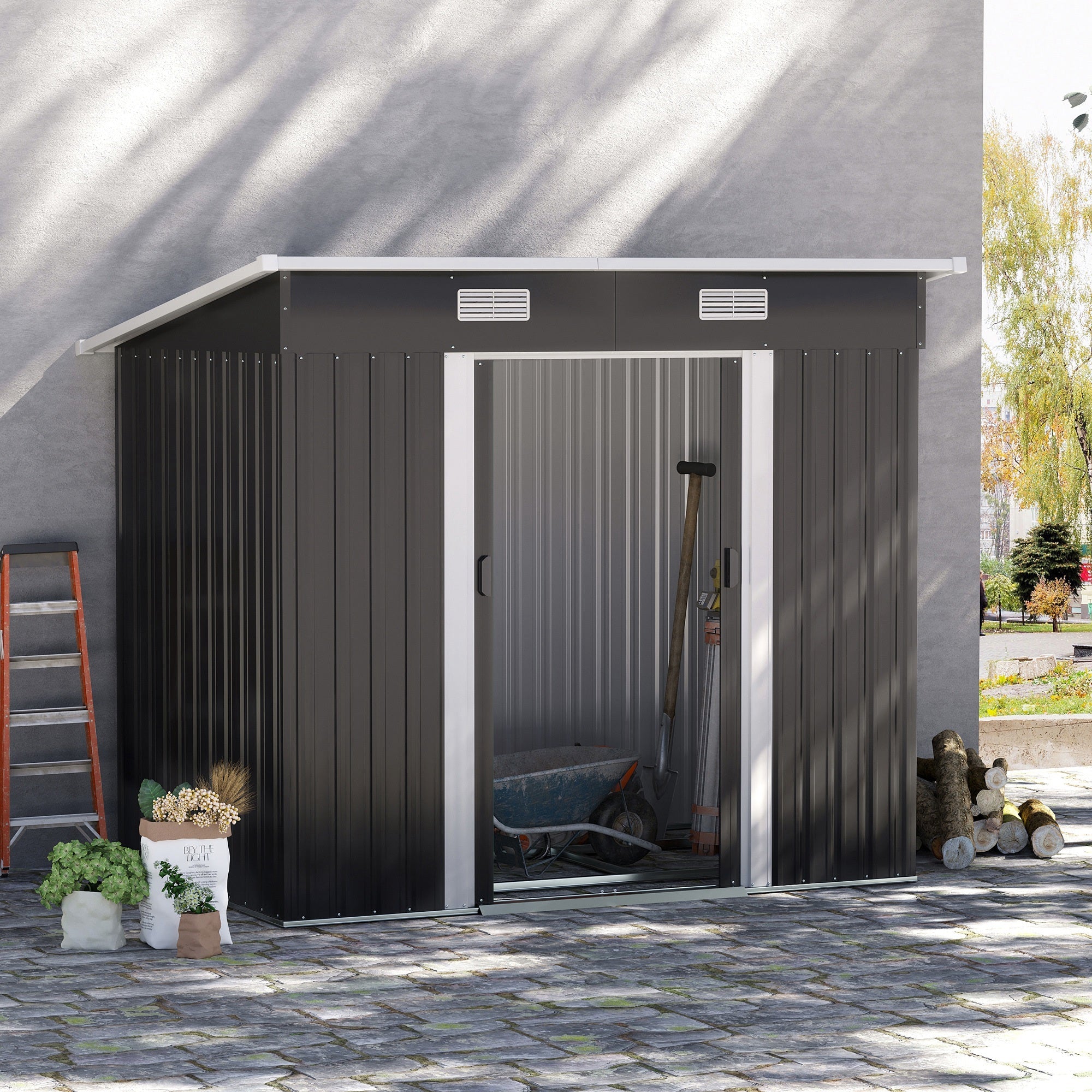Outdoor Storage Shed with Foundation Kit, Lean to Metal, Black
