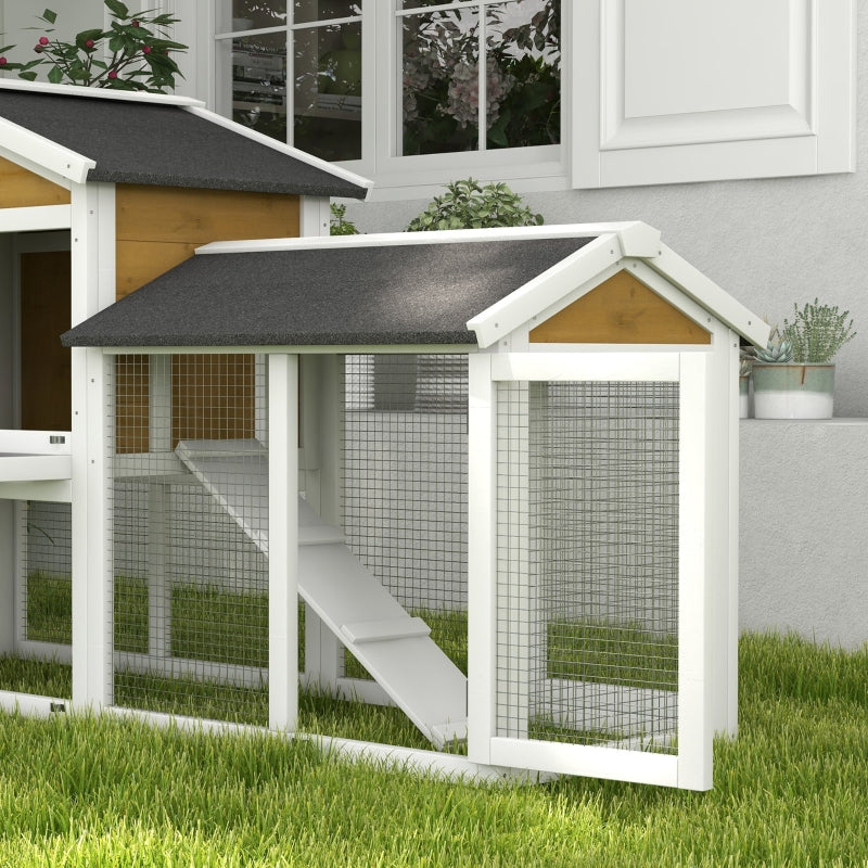 Rabbit Hutch Outdoor, Double Tier with Water-Resistant Roof, Ramp, Yellow