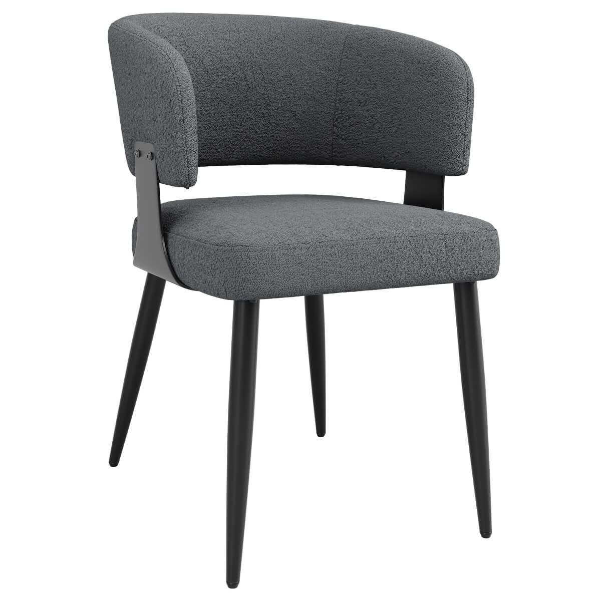 Set of 2 Modern Dining Chairs – Upholstered Fabric Dining Room Chairs with Curved Backrest, Padded Seat and Metal Legs