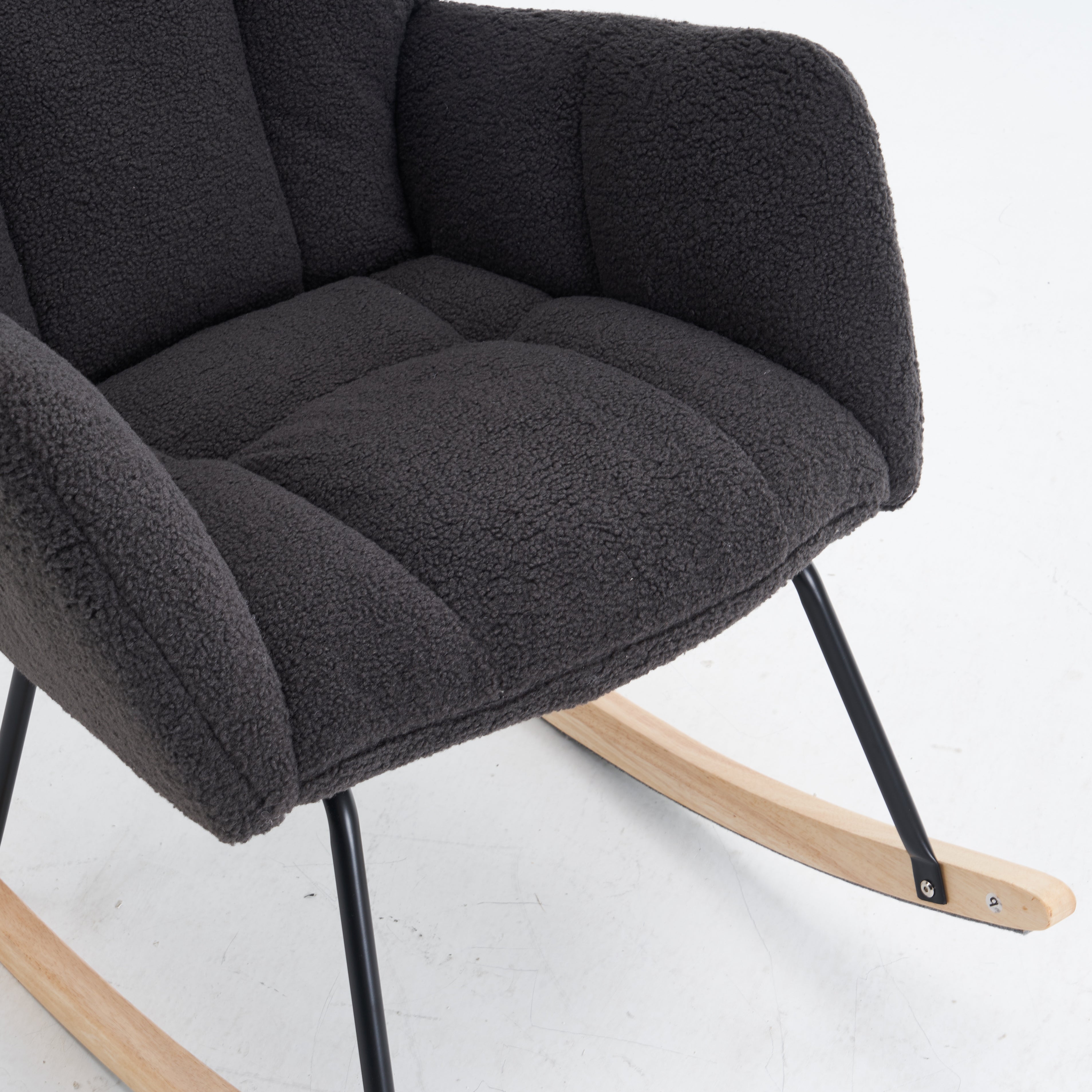 Soft Teddy Fabric Rocking Chair with Padded Seat and Headrest, Dark Grey