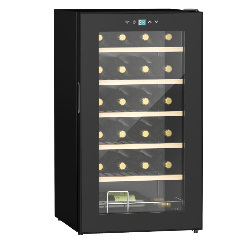 24 Bottle Wine Fridge with Glass Door, LED Light, Digital Touch Screen, Black