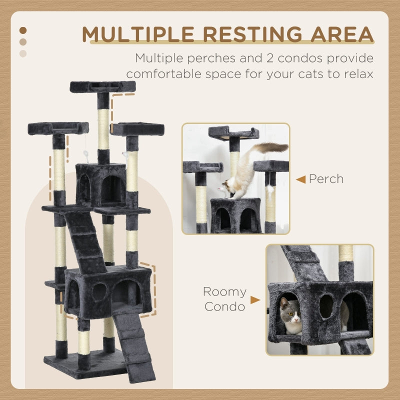 Cat Tree, 173cm Scratching House Activity Play Centre, Charcoal Grey
