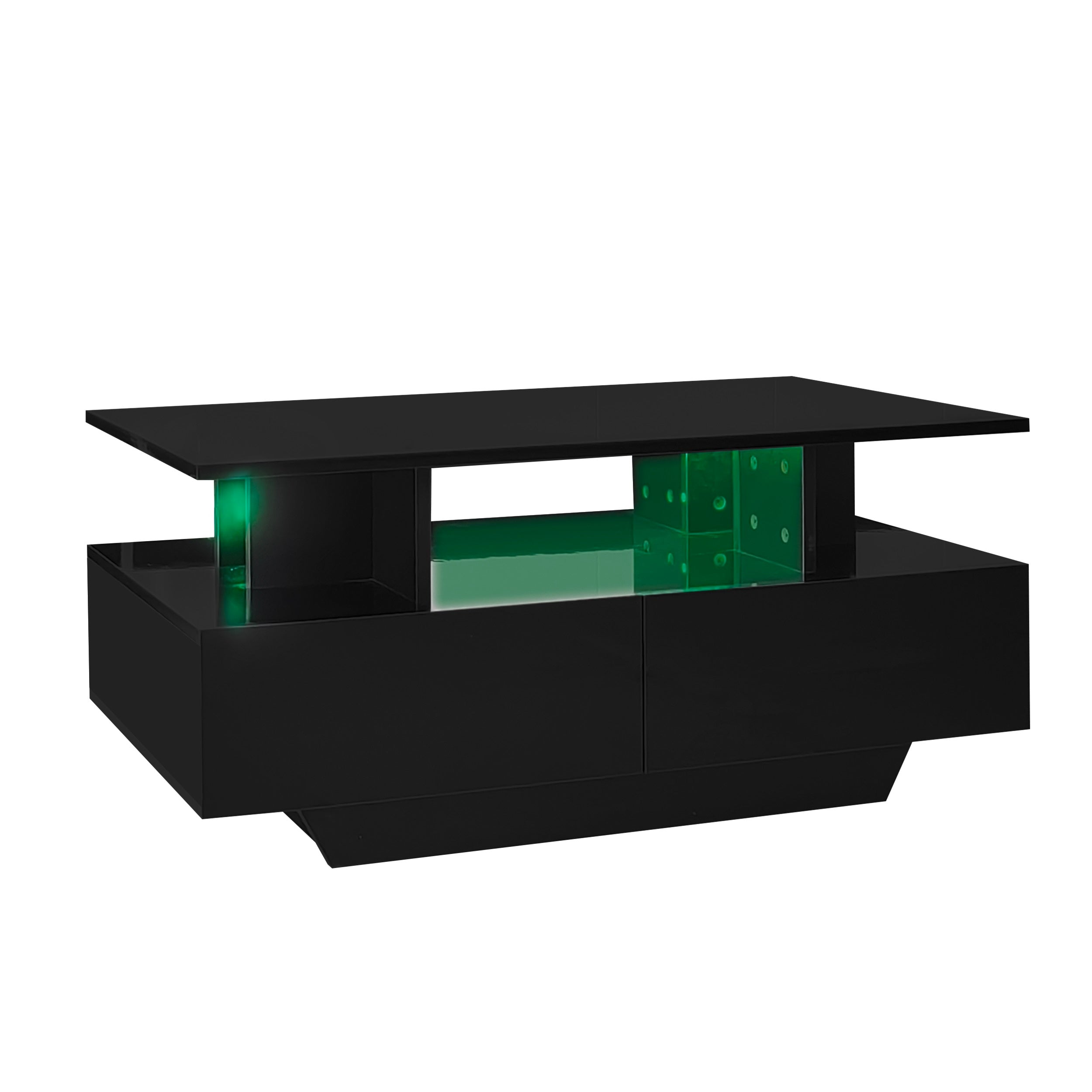 High Gloss Coffee Tables for Living Room Black Tea Side End Table with LED Lights, Rectangle Console Centre Wooden Sideboard Modern Office Furniture