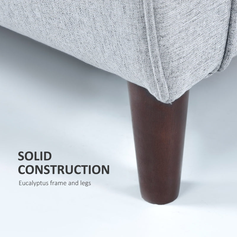 2 Seater Sofa, 140cm Tufted Love Seat with Wooden Legs, Light Grey Fabric