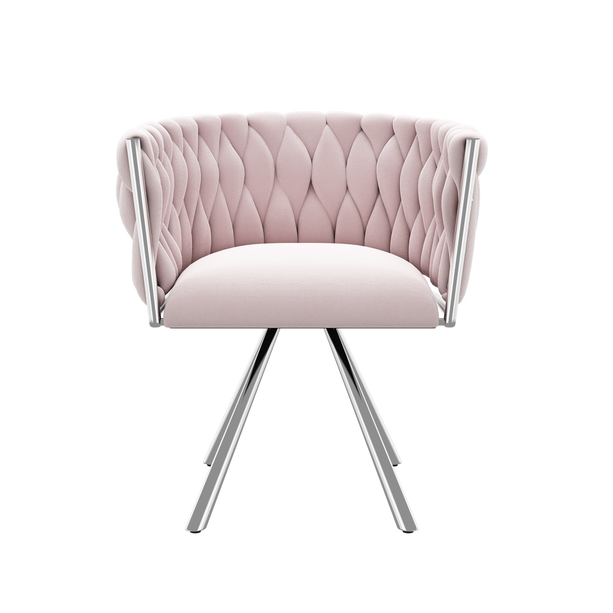 Velvet Dining Chair, Single Light Luxury Living Room Bedroom Swivel Chair with Four Metal Support Legs, Pink