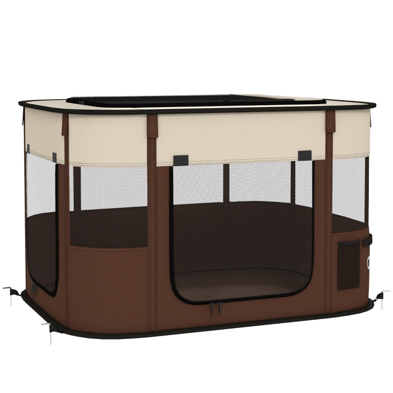 Foldable Dog Pen, Portable Indoor/Outdoor Pet Playpen, Brown