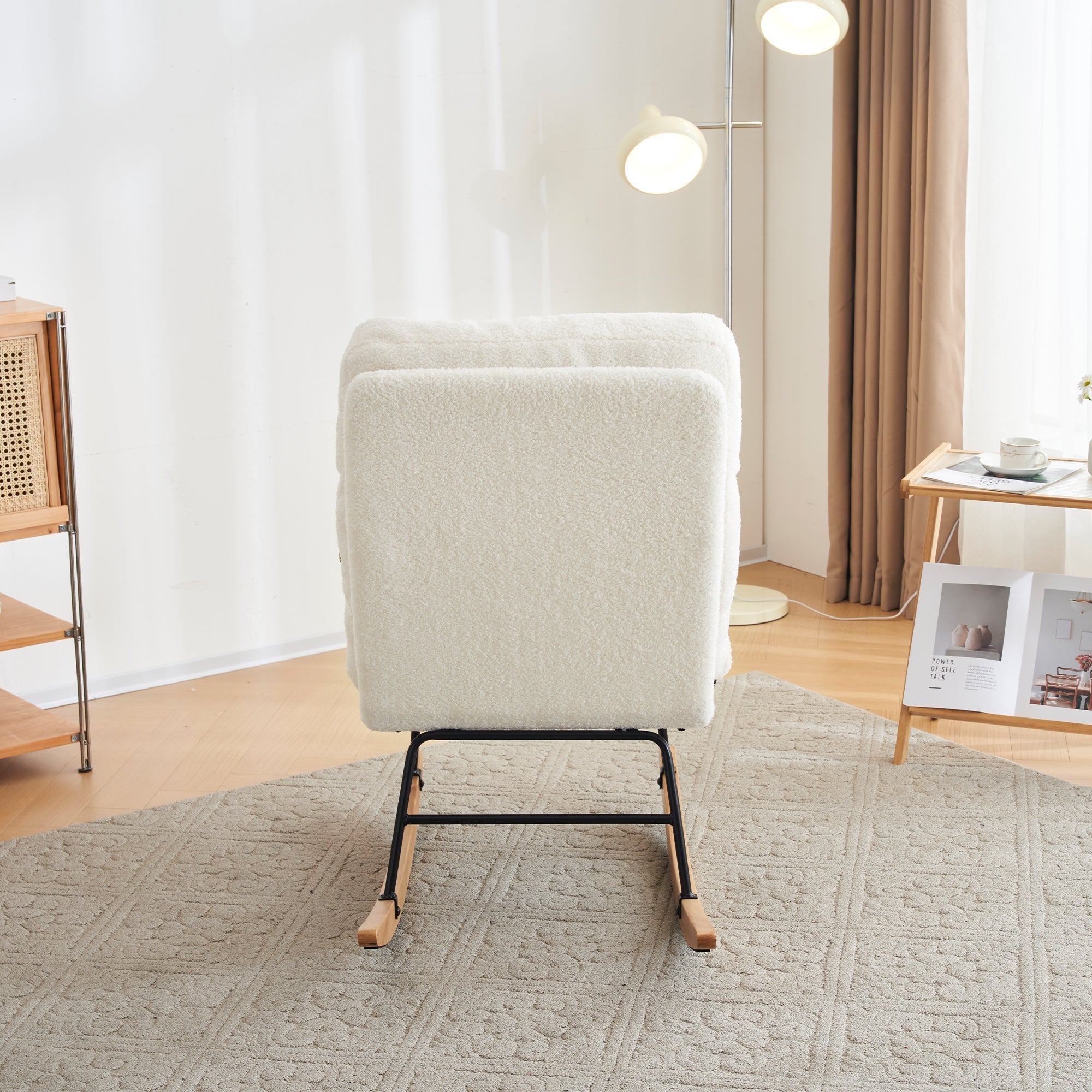 Rocking Chair, Boucle Fabric Tufted, White