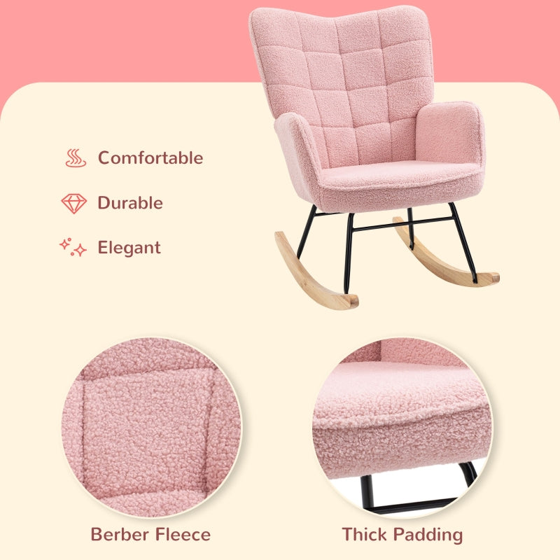 Soft Fleecey Rocking Wingback Chair - Pink