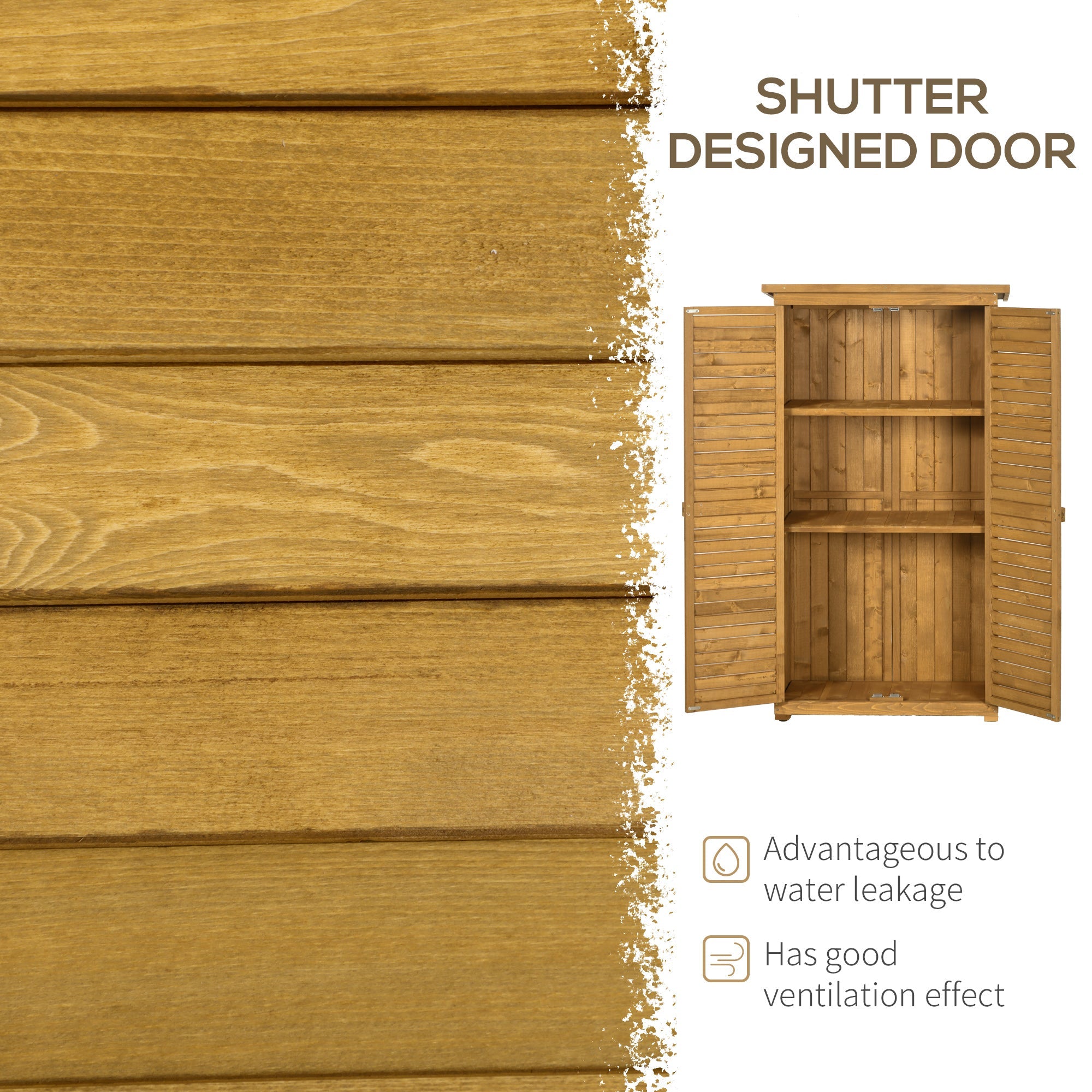 Wooden Garden Storage Shed, Compact Utility Sentry Unit, 3-Tier Shelves Tool Cabinet, Asphalt Roof