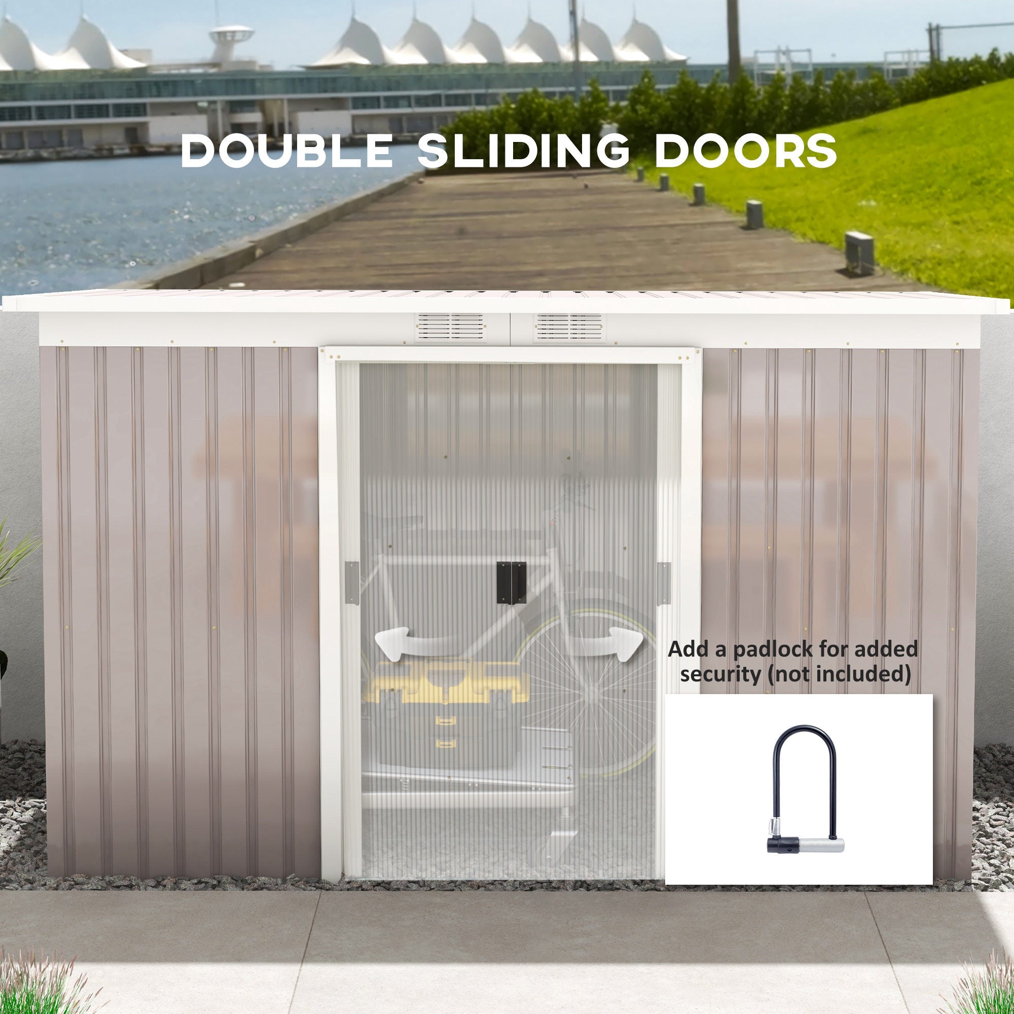 Corrugated Garden Metal Storage Shed Outdoor Equipment Tool Box - Light Grey