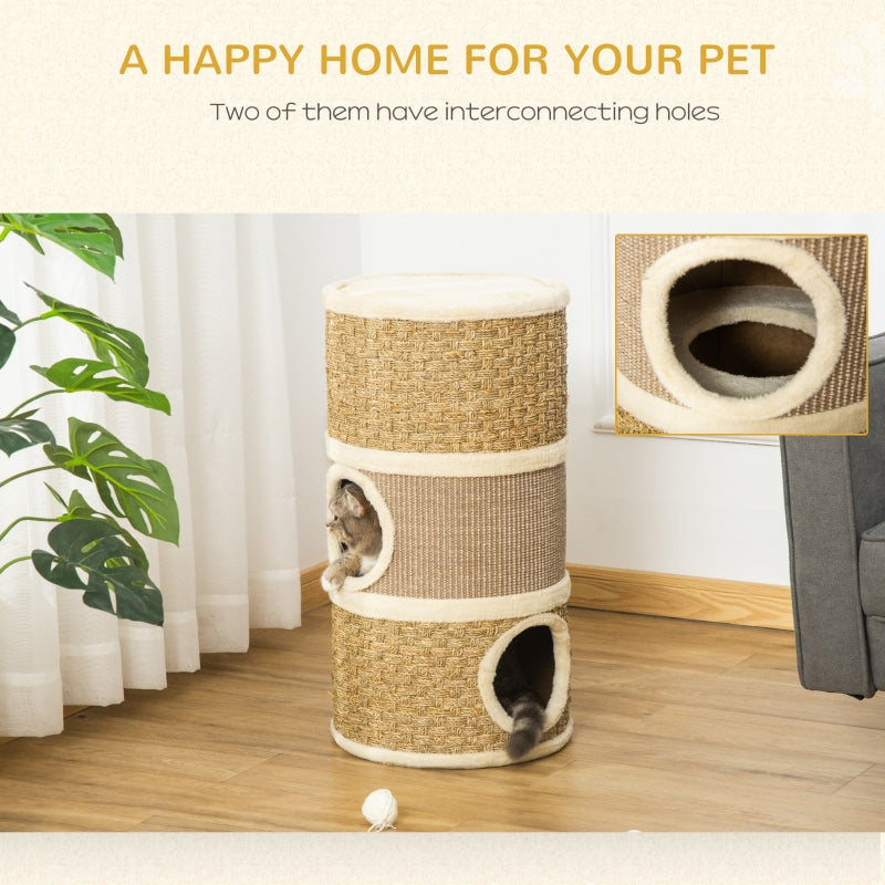 Cat Scratching Barrel Kitten Tree Tower Sisal Seaweed Rope Plush
