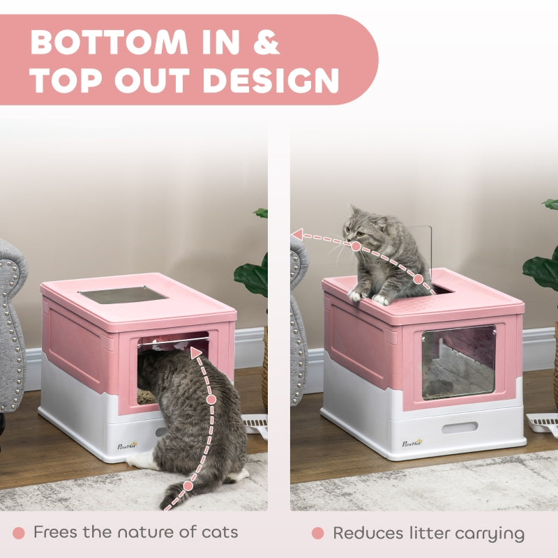 Hooded Cat Litter Box, Portable Pet Toilet with Scoop, Pink