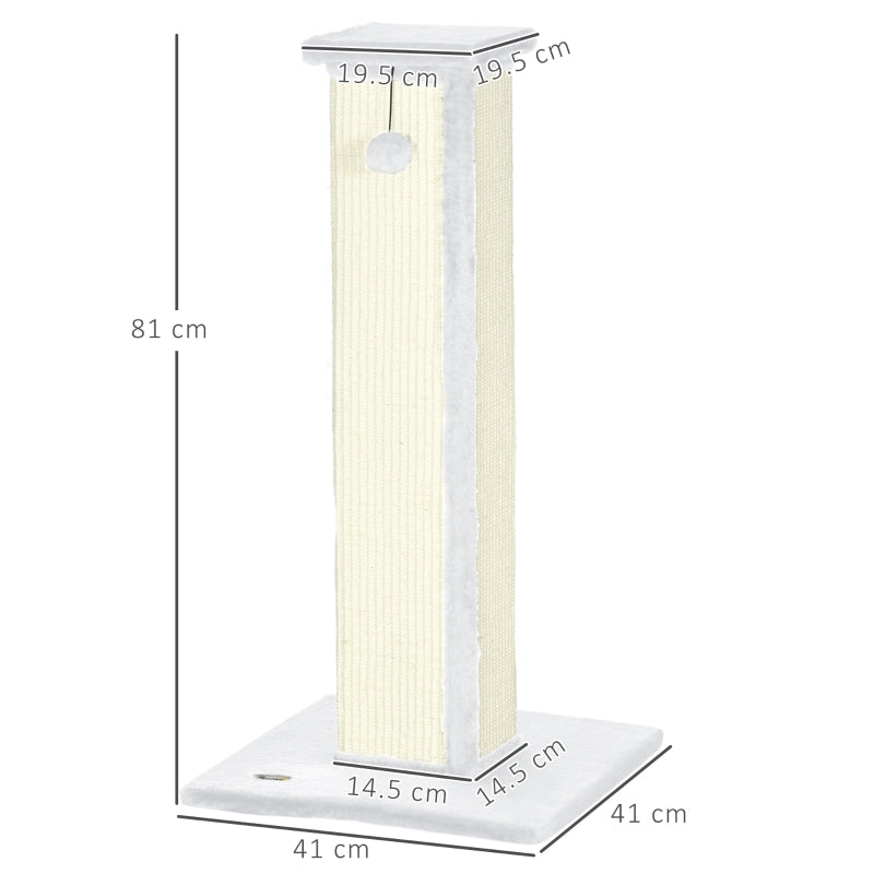 81cm Cat Scratcher, Vertical Full Scratcher with Sisal Rope and Hanging Ball, White