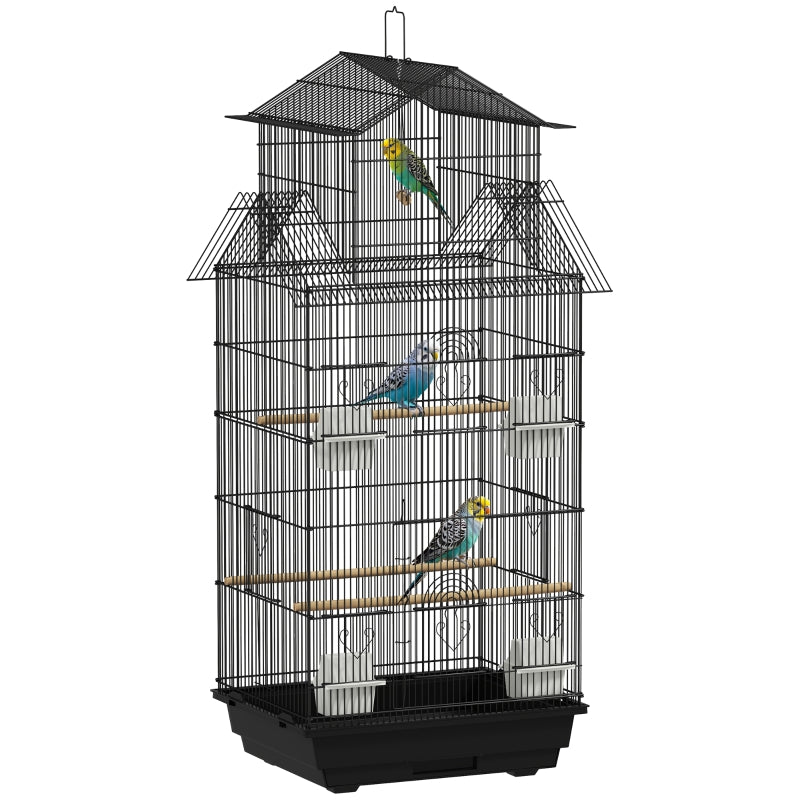 Metal Bird Cage with Swing, Perch, Food Container, Tray, Handle