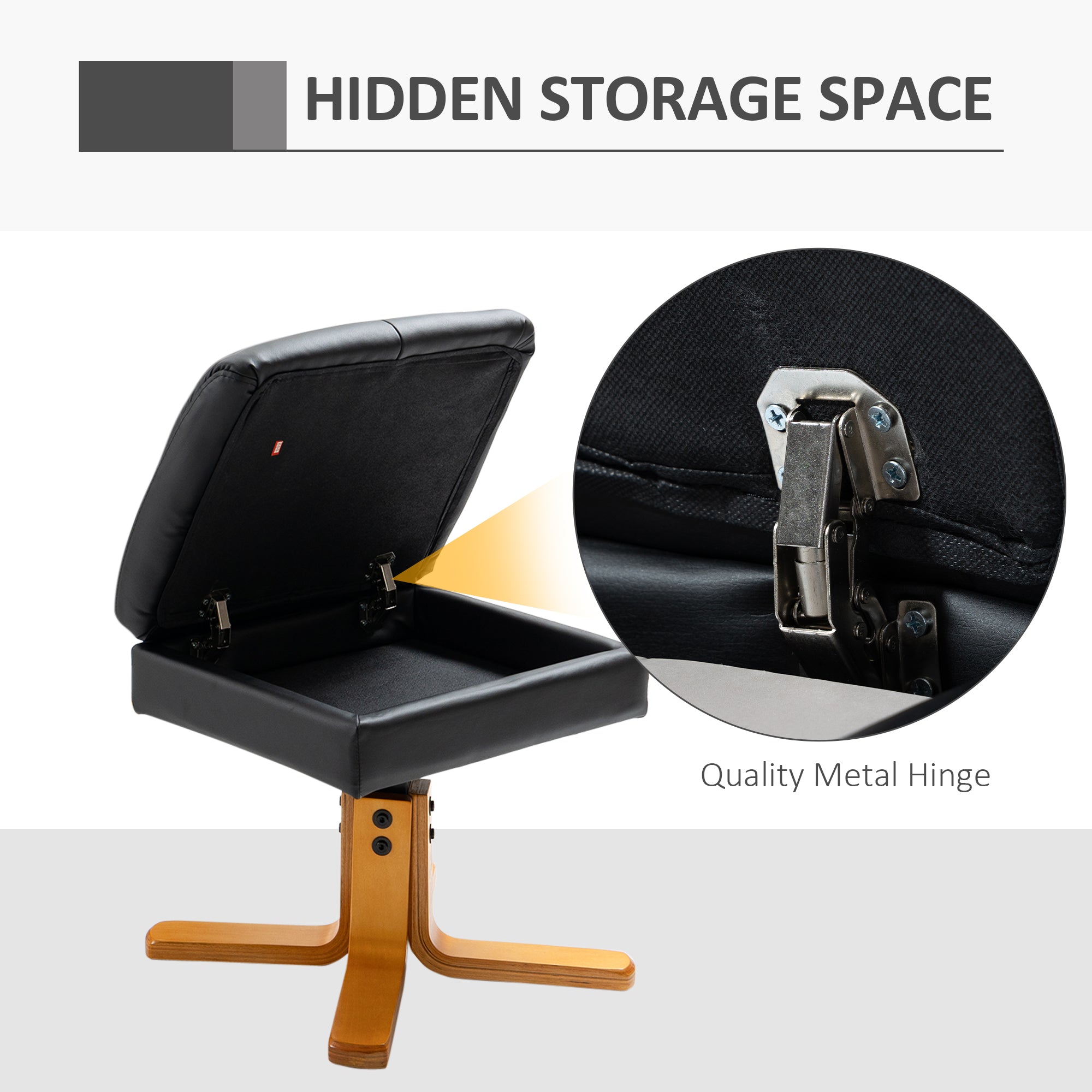 Recliner Armchair, Swivel Reclining Chair with Storage Ottoman, Black Faux Leather