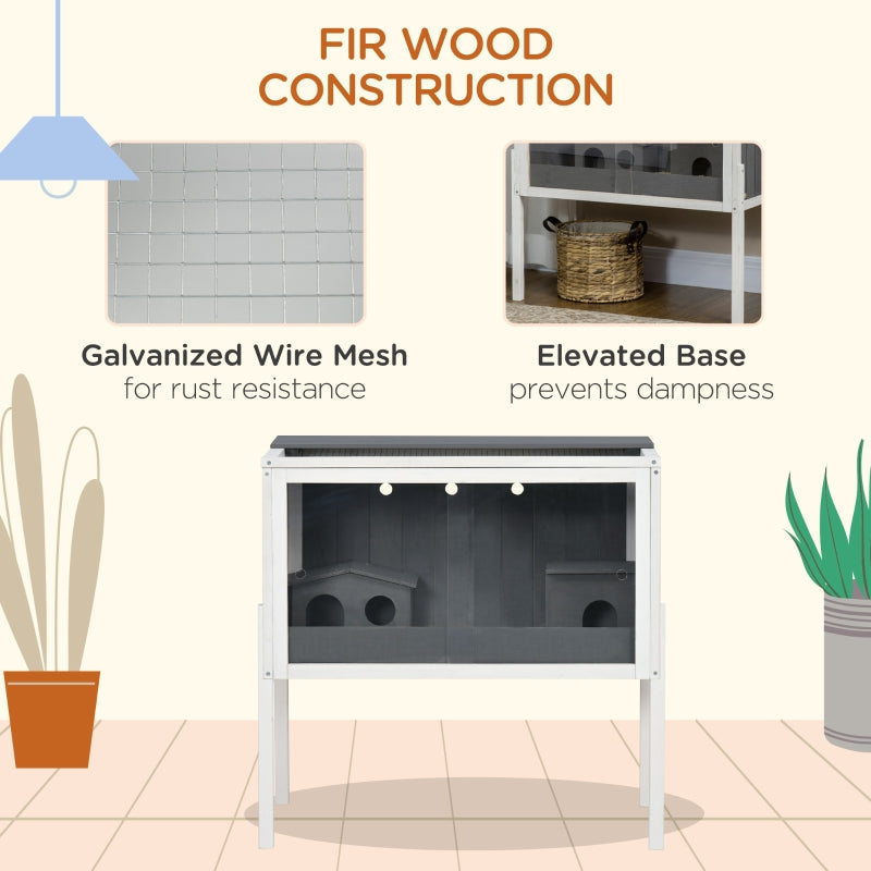 Hamster Cage, Dwarf Hamsters Gerbils Rutin Chicken with Shelf Two Huts, Grey