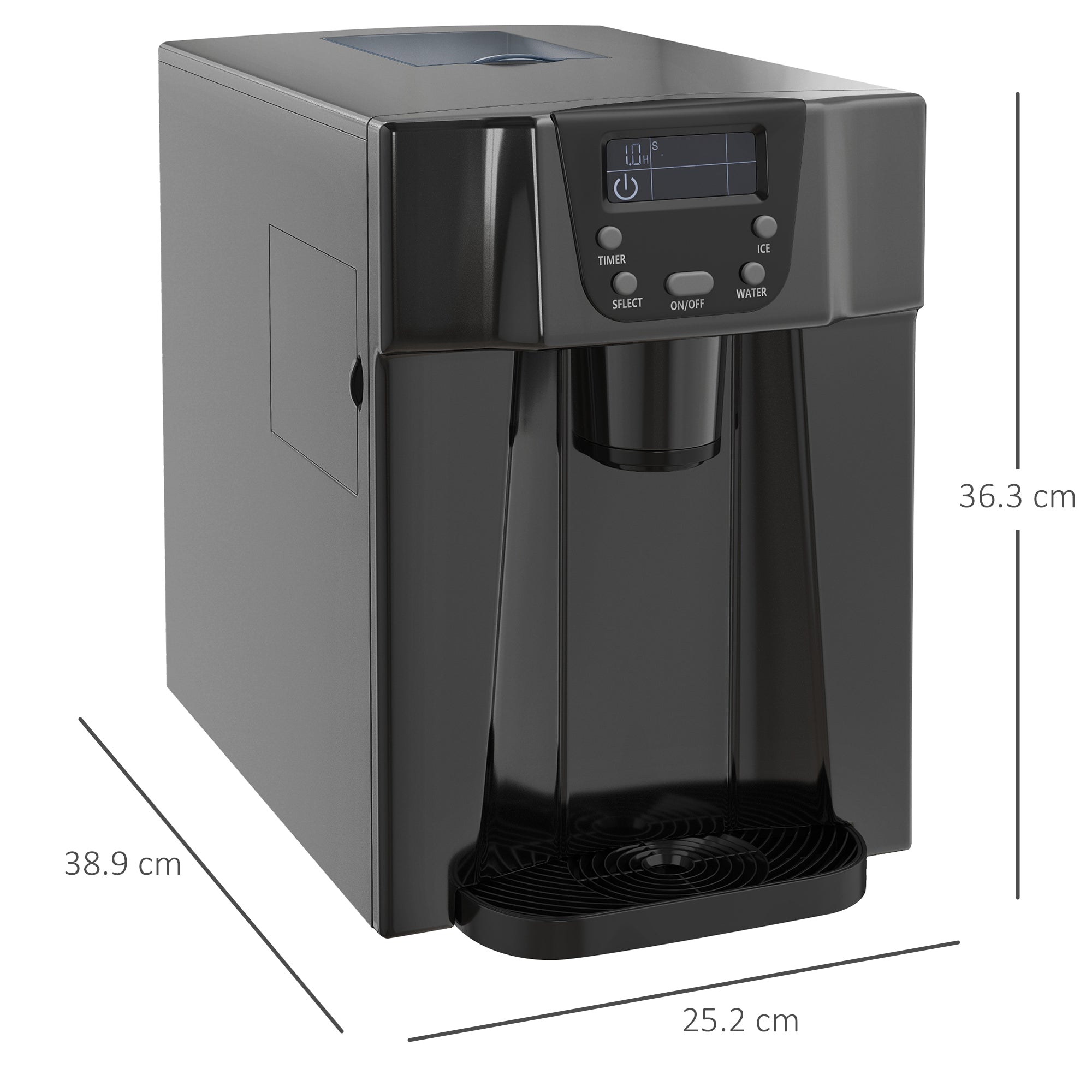 Ice Maker Machine and Water Dispenser, Counter Top with 3L Tank, Adjustable Cube Size, Black