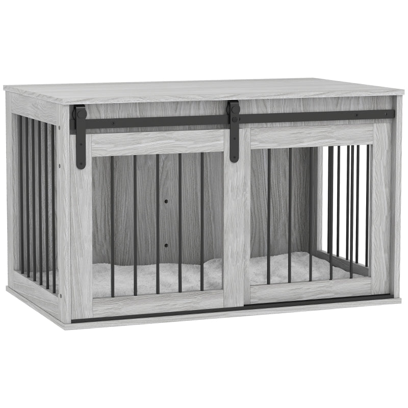 PawHut 98cm Dog Crate Furniture with Removable Cushion - Grey
