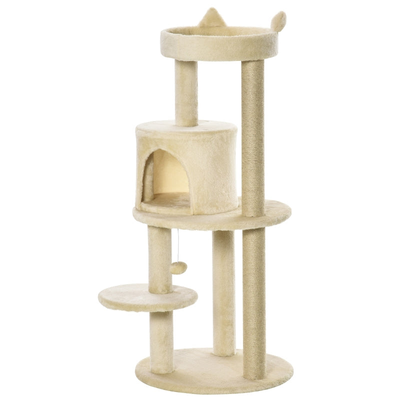 Cat Tree 104 cm Cat Condo Tower Activity Centre Scratching Posts Plush Perch Hanging Ball - Cream White