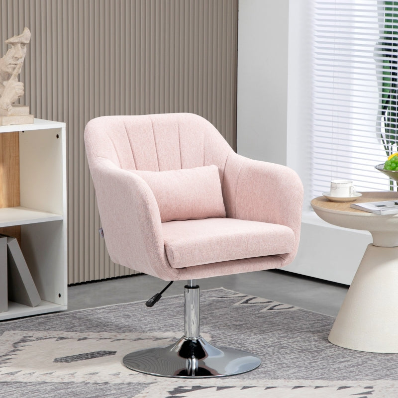 Swivel Accent Chair with Adjustable Height, Thick Cushion, Linen Fabric, Pink
