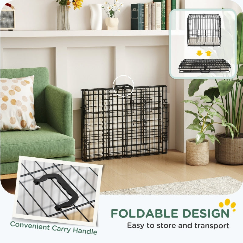 Foldable Dog Crate Two Doors Tray Soft Cushion Extra Small, Black
