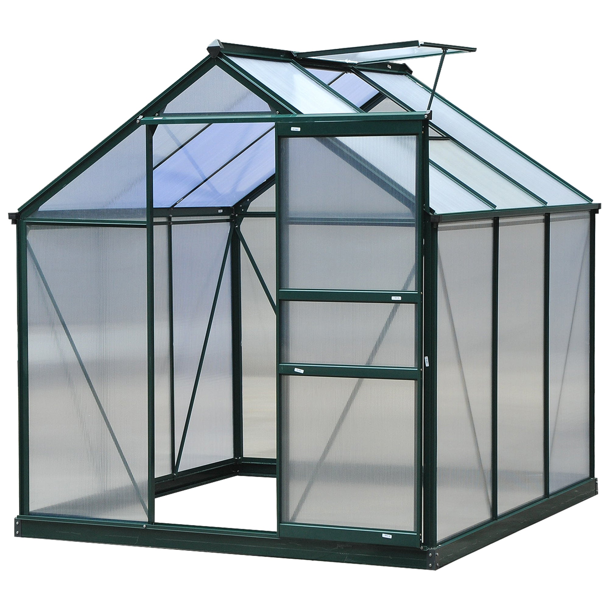 Polycarbonate Greenhouse, 6 x 6ft Walk-In with Slide Door and Window, Dark Green