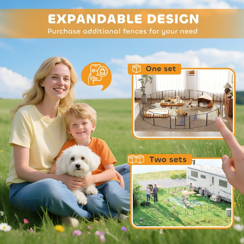 Puppy Playpen 16 Panels Heavy Duty, Small Dogs Indoor Outdoor - Grey