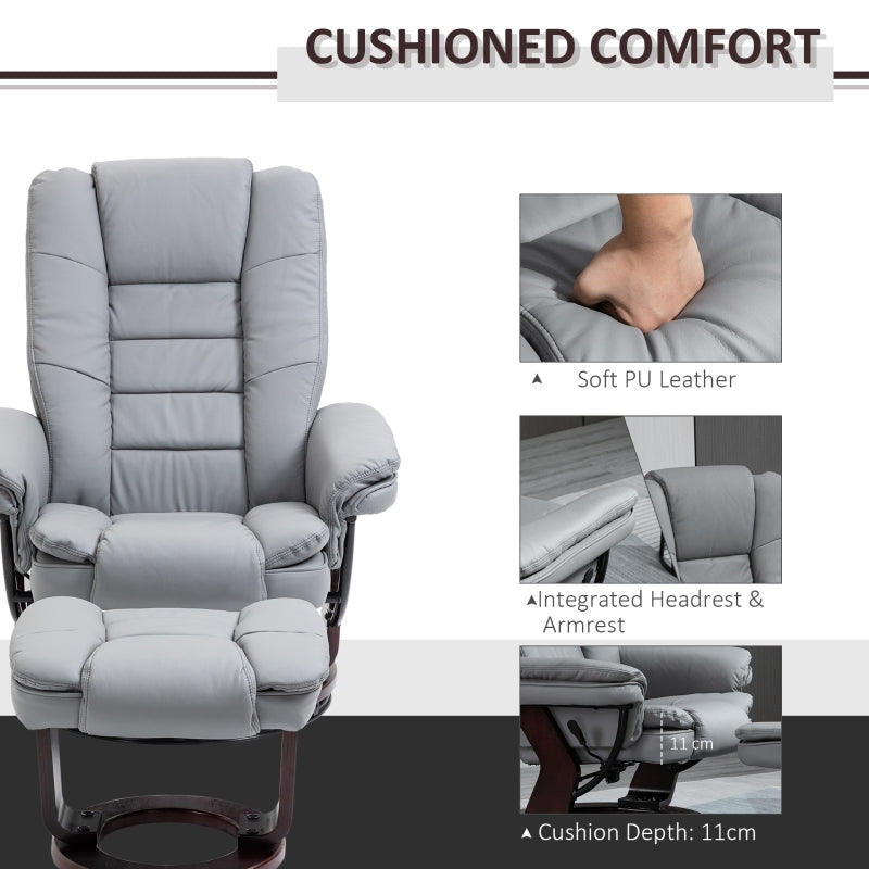Recliner Chair with Footstool, 130kg Capacity, 135¡ã Reclining Swivel, PU Leather Grey