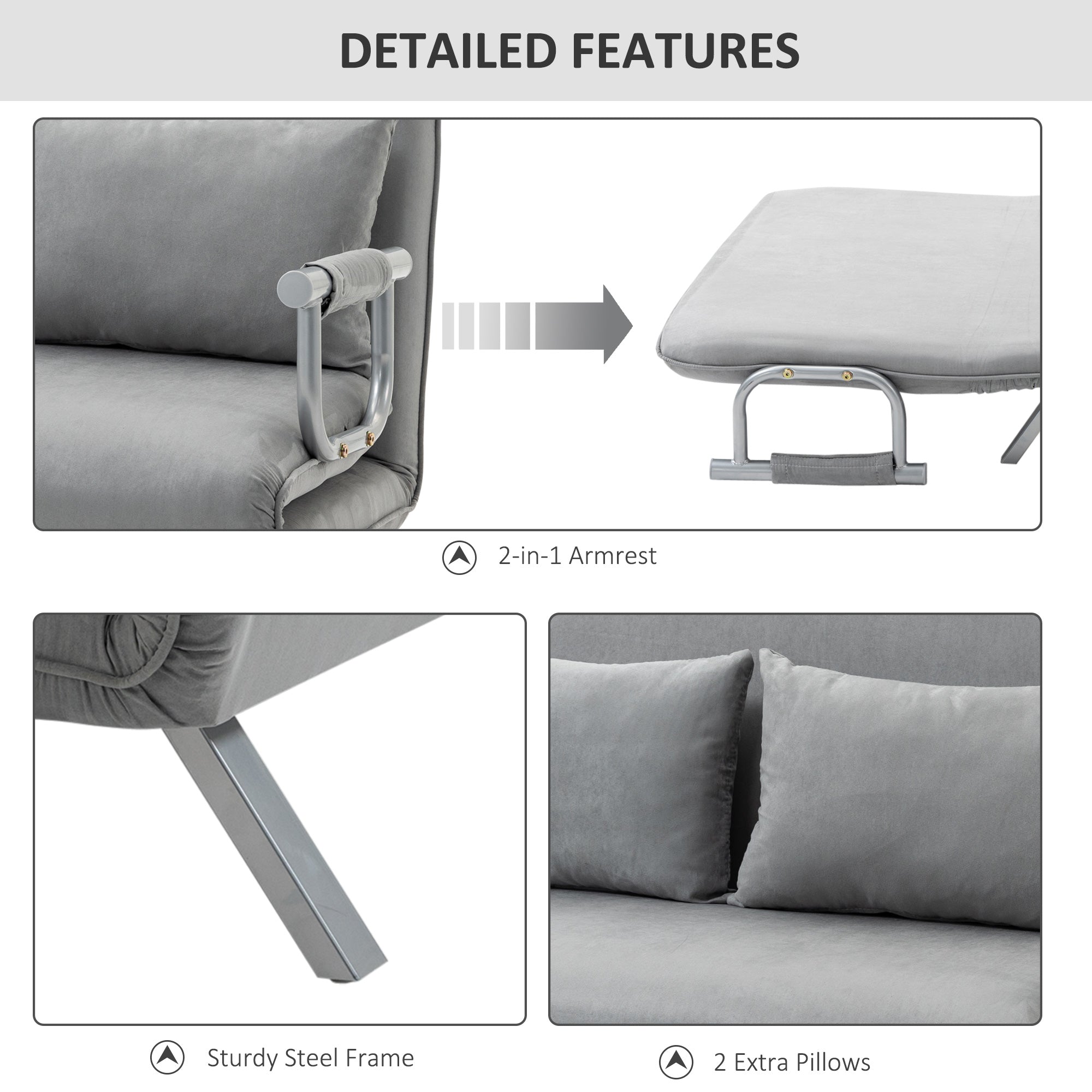 Two-Seater Sofa Bed Click-Clack Light Grey