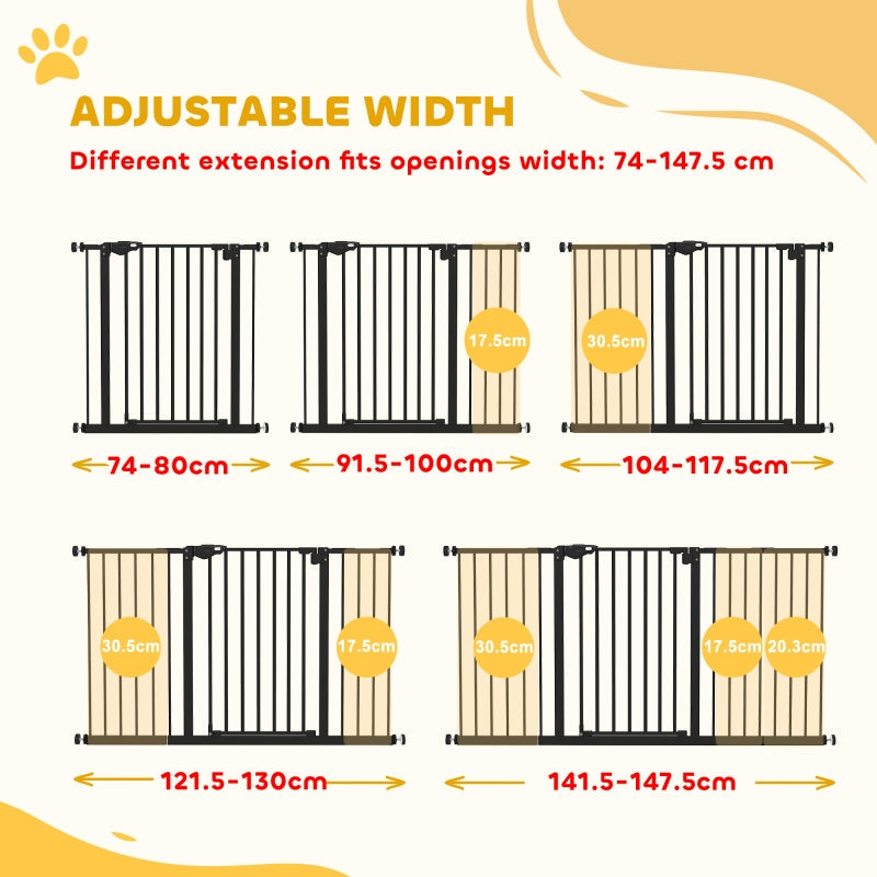 Adjustable Safety Gate, Three Extensions and Four Screws, Black