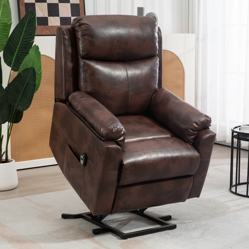 Faux Leather Electric Recliner Chair, 70¡ã Riser, Dark Brown