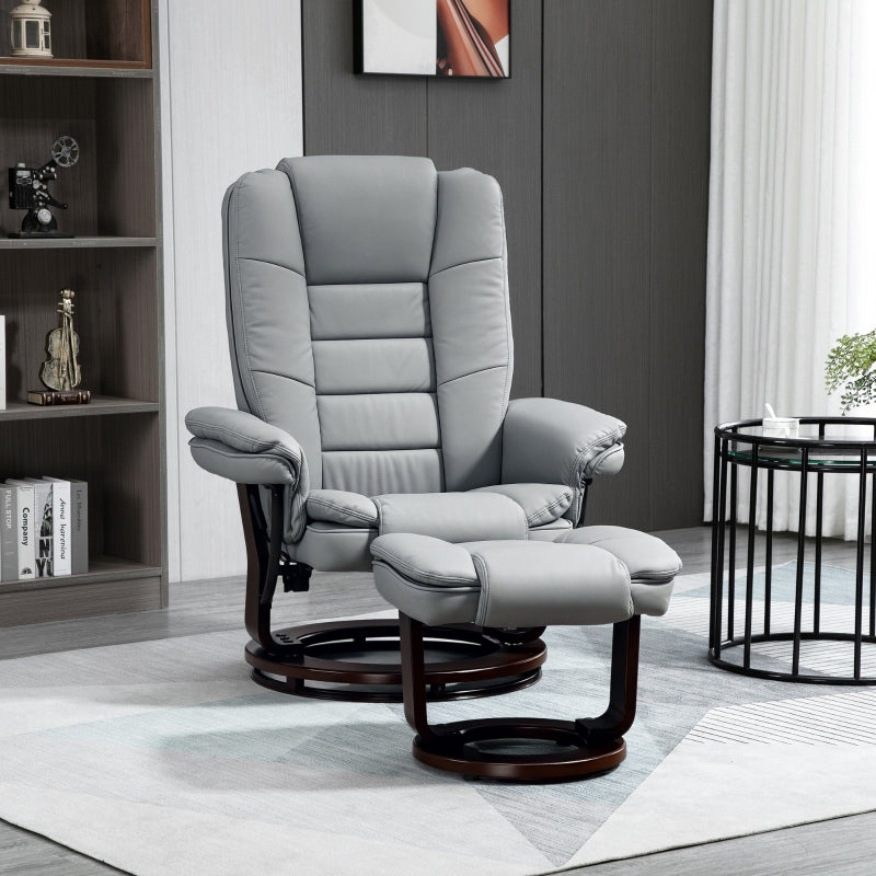 Recliner Chair with Footstool, 130kg Capacity, 135¡ã Reclining Swivel, PU Leather Grey
