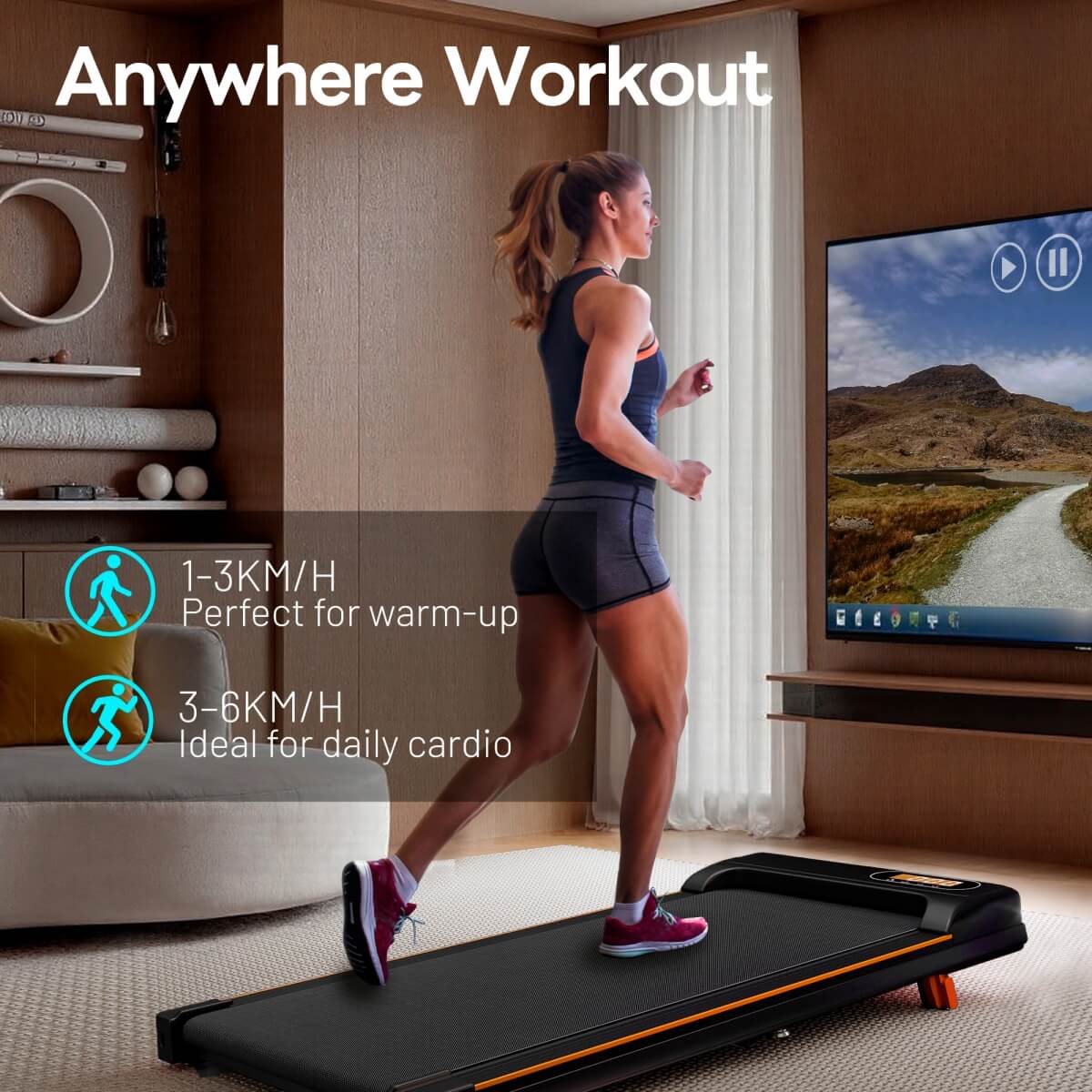 Folding Under Desk Walking Treadmill ¨C Adjustable Incline 1¨C6 km/h, Low Noise Home & Office Exercise Machine, LED Displa