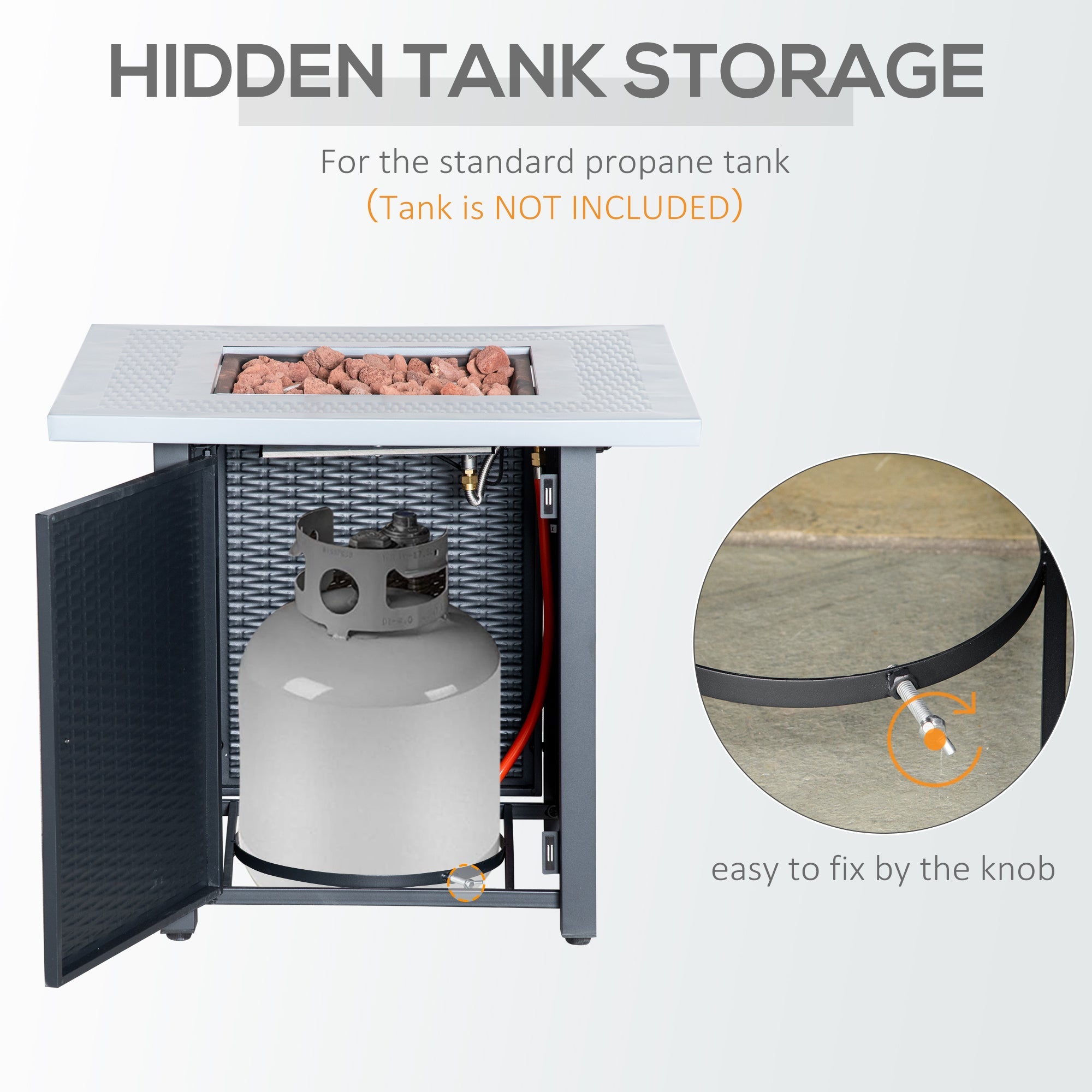 Gas Firepit Table, 71 x 71cm 40000 BTU - Black/Grey