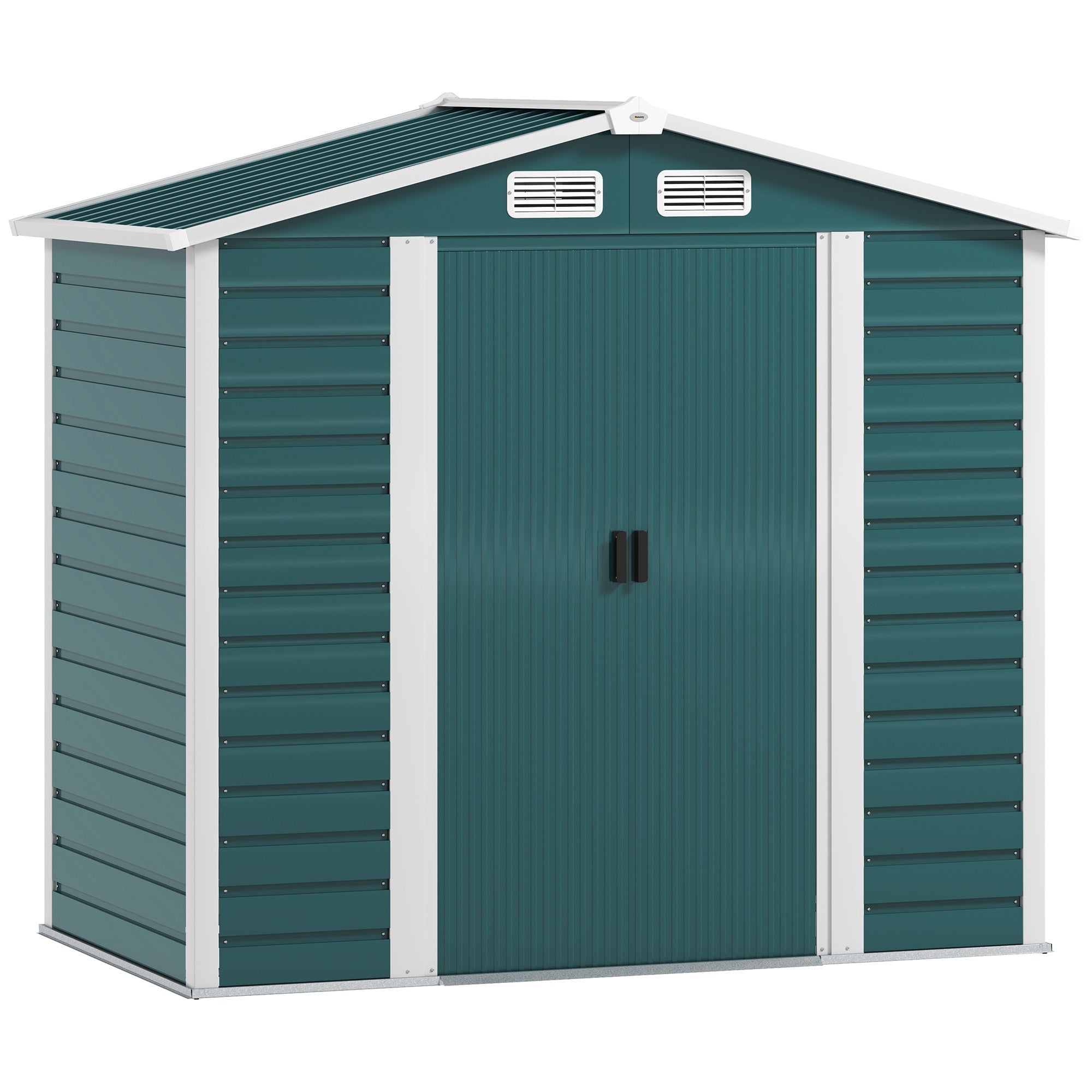 7 x 4ft Garden Shed, Easy Assemble Galvanised Steel Frame with Double Doors and Lock, Green
