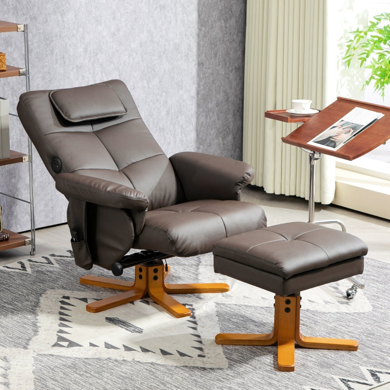 Faux Leather Massage Recliner Chair with Storage Ottoman - Brown