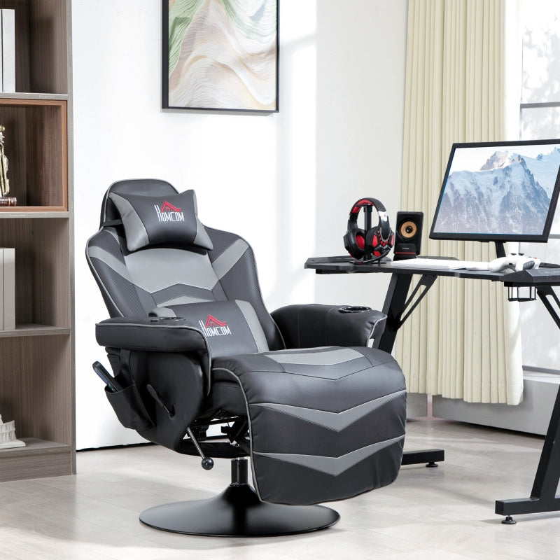 Massage Recliner Chair, 360¡ã Swivel with Lumbar Support, Grey PU Leather