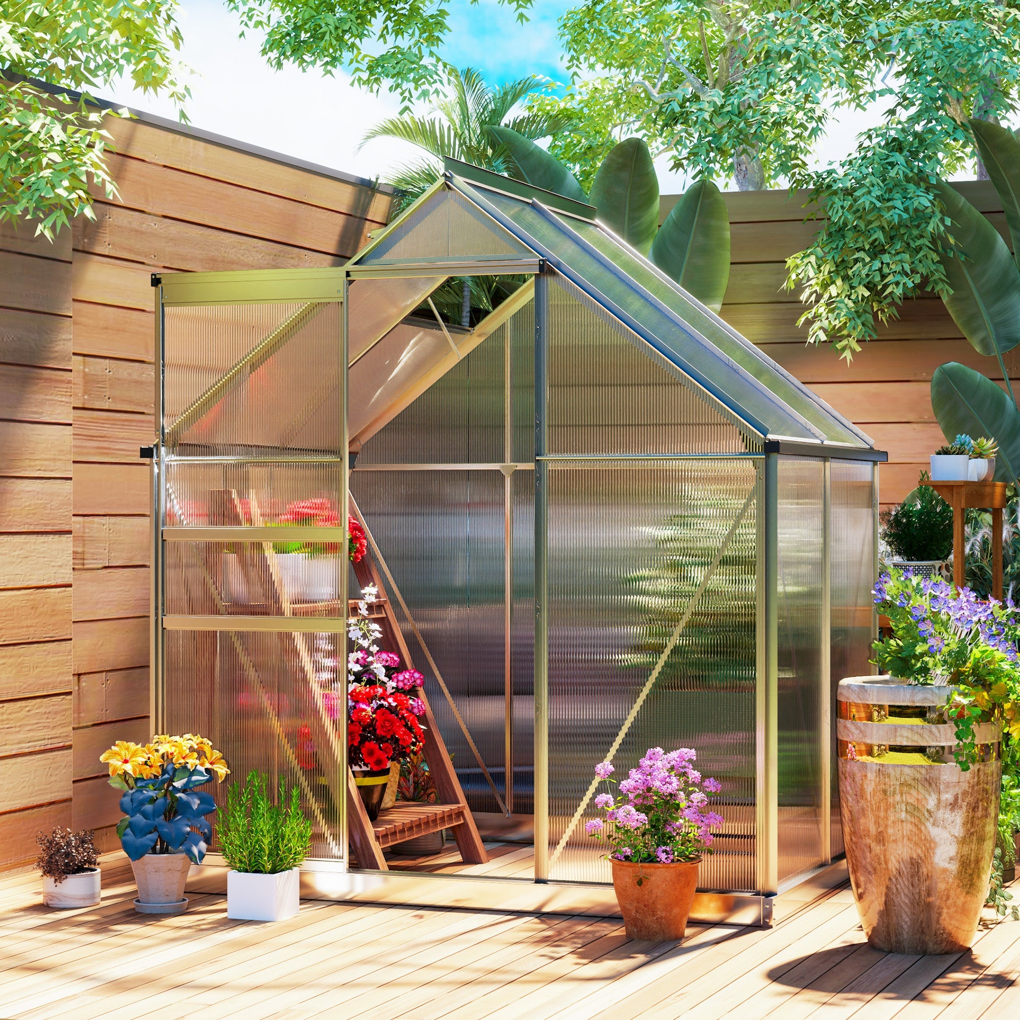 Walk-In Polycarbonate Greenhouse 192.5 x 131cm, Silver-Tone