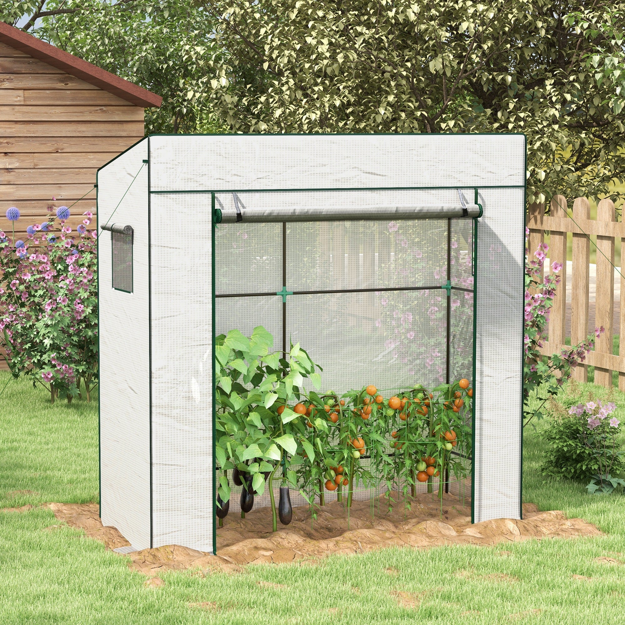 Walk-in Outdoor Greenhouse, PE Cover, White