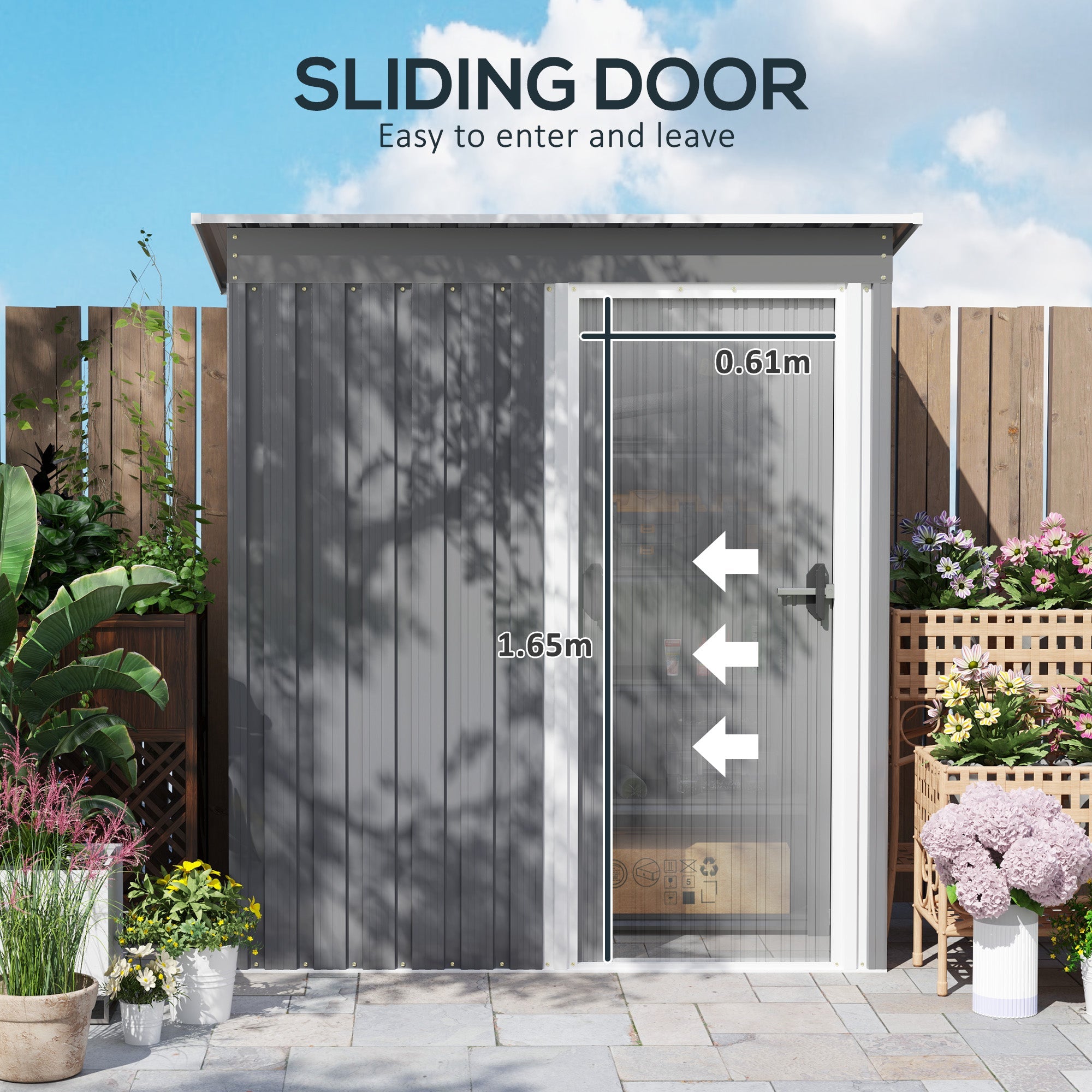 Garden Storage Shed 5 x 3ft, Sliding Door Sloped Roof, Light Grey