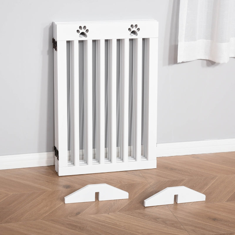 Wooden Pet Gate, Freestanding Foldable Dog Barrier with Support Feet
