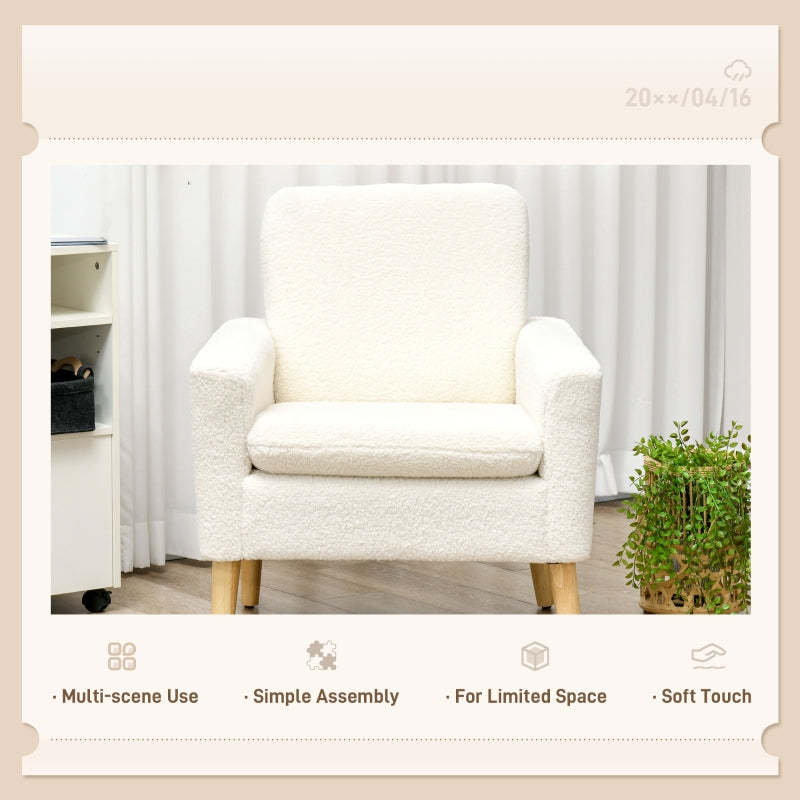 Armchair, Upholstered Accent Chair with Wood Legs, Cream White