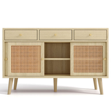 Modern Retro Rattan Sideboard with 3 Drawers and Wooden Frame