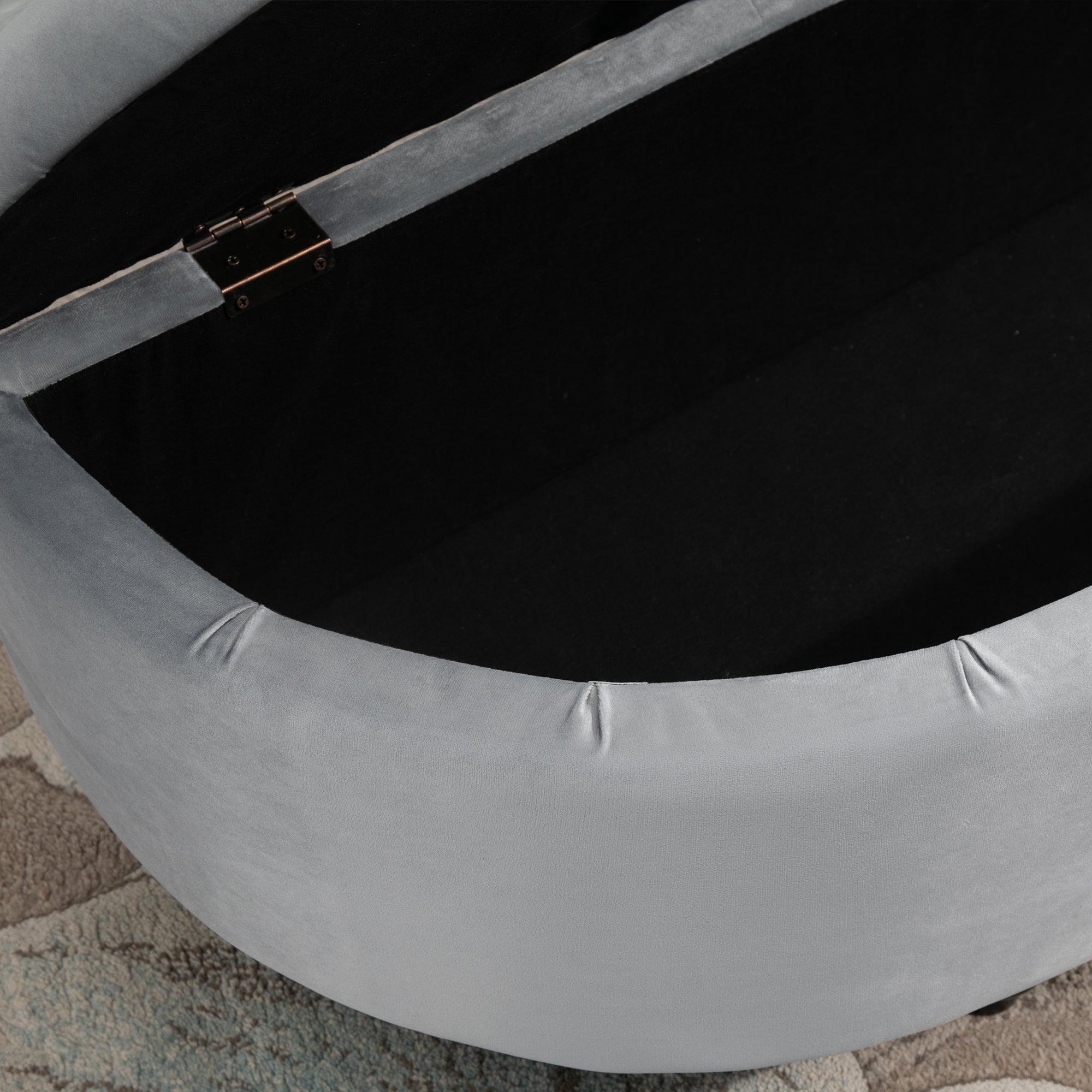 Semi-Circle Ottoman Storage Bench, Tufted Upholstered, Light Grey