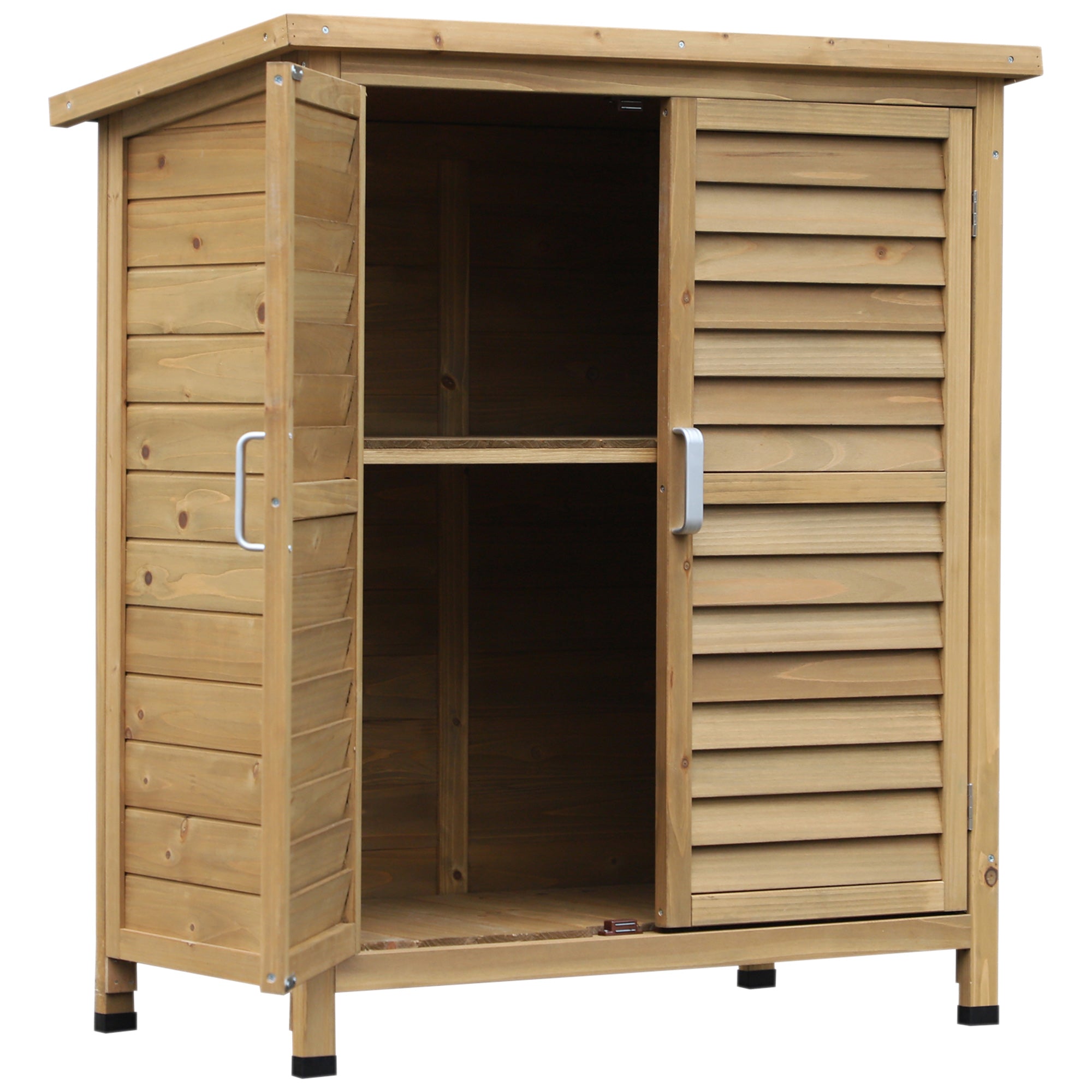 Garden Shed Wooden Storage Cabinet, 2 Door Fir Wood, Natural