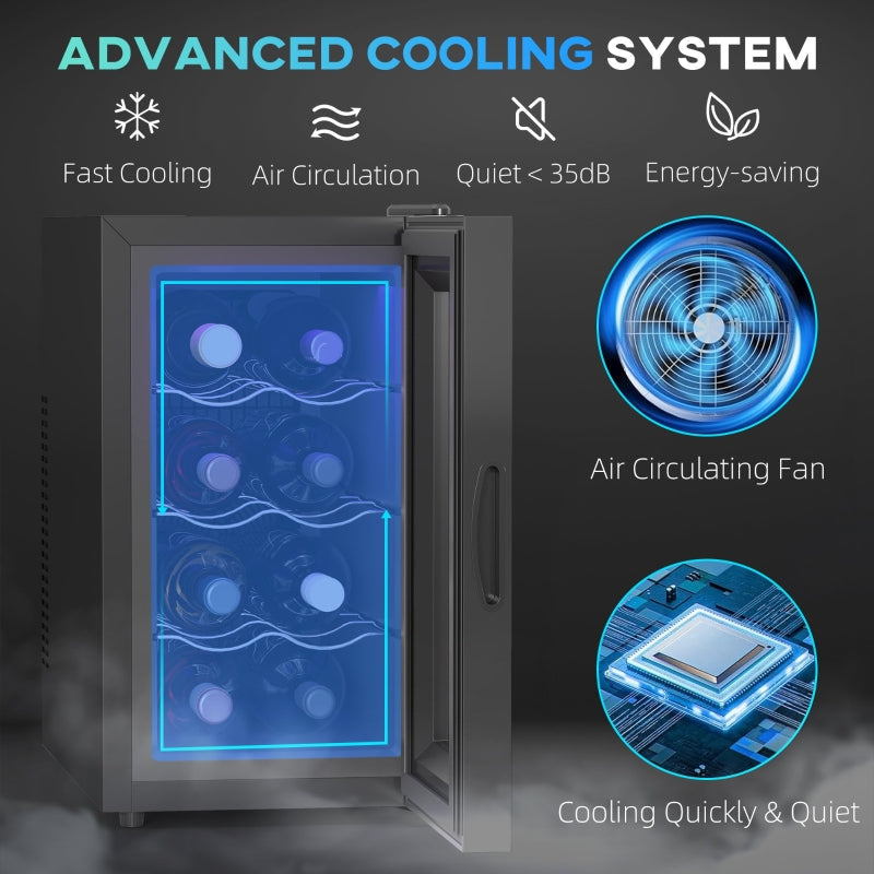 Mini Table Top Wine Fridge, 8 Bottle 17L, 8-18?? Quiet, Glass Door LED Light Digital Touch Screen