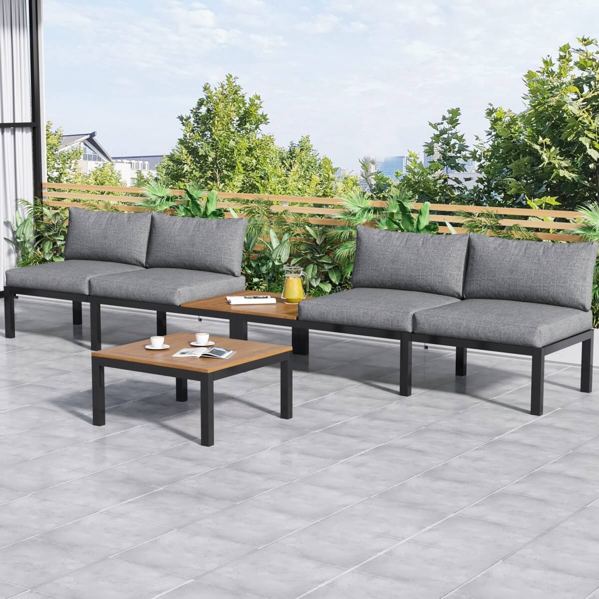 4 Seater Garden Corner Sofa Set – Space Saving L Shaped Outdoor Lounge with Wooden Table