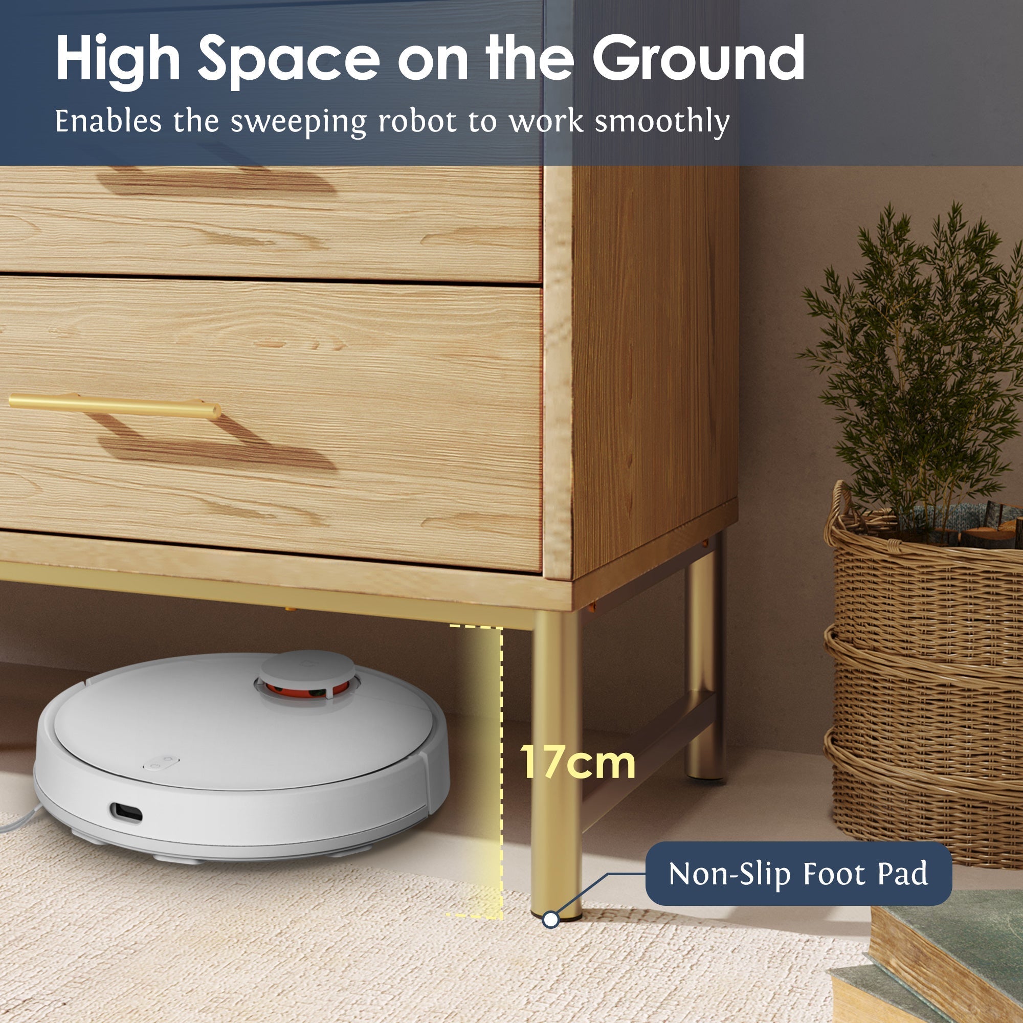 Rattan Sideboard Storage Cabinet with 6 Drawers, Cupboard Sideboards for Living Room, Bedroom, and Hallway, Metal Handles, Anti-Tip, 120 x 40 x 74 cm, Oak