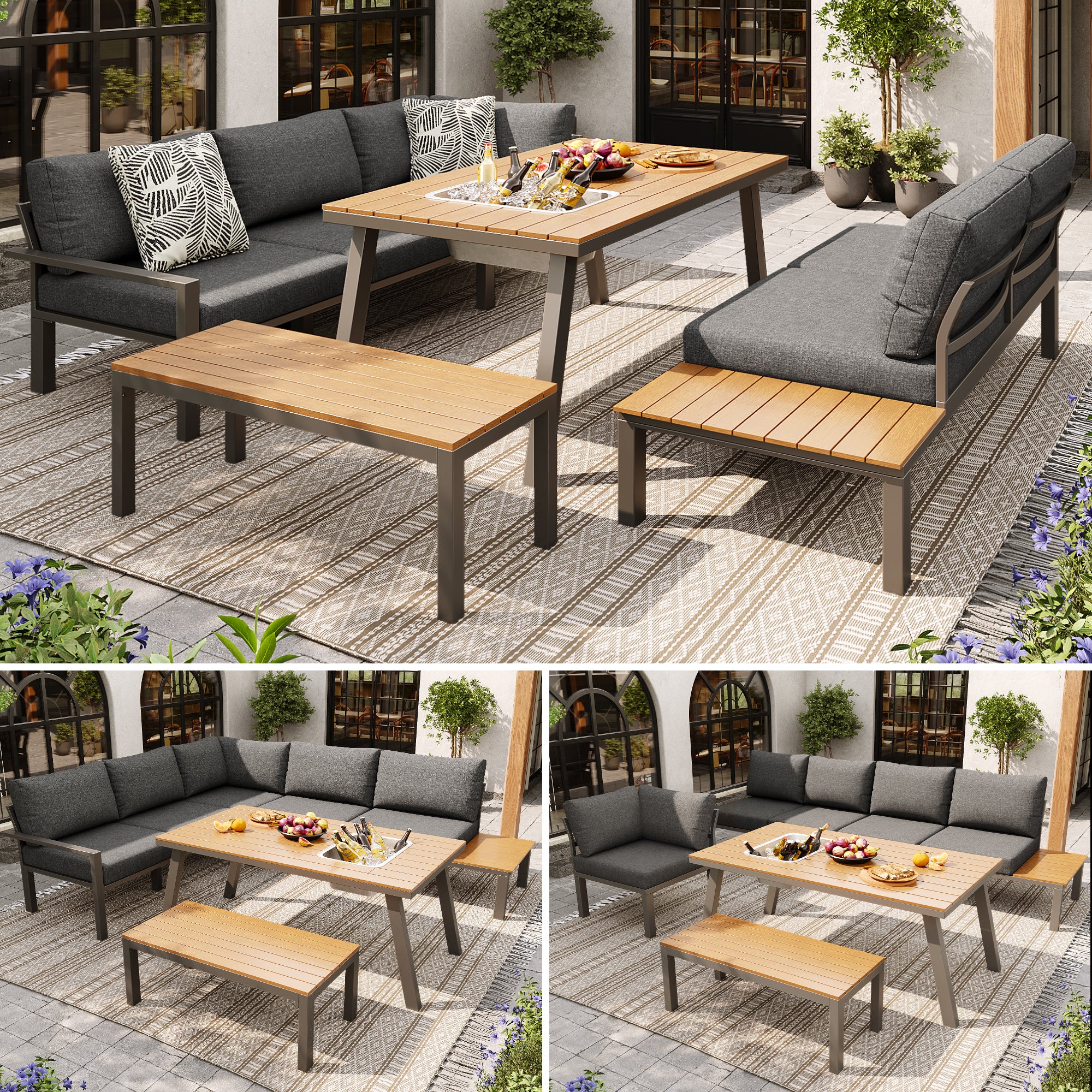6 to 7 Seater Outdoor Garden Lounge Set – All Weather Modern Seating with Ice Bucket Table