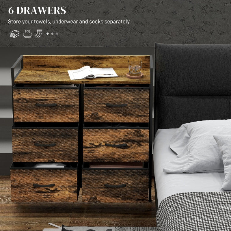 Rustic Chest of Drawers with Six Fabric Drawers - Rustic Brown